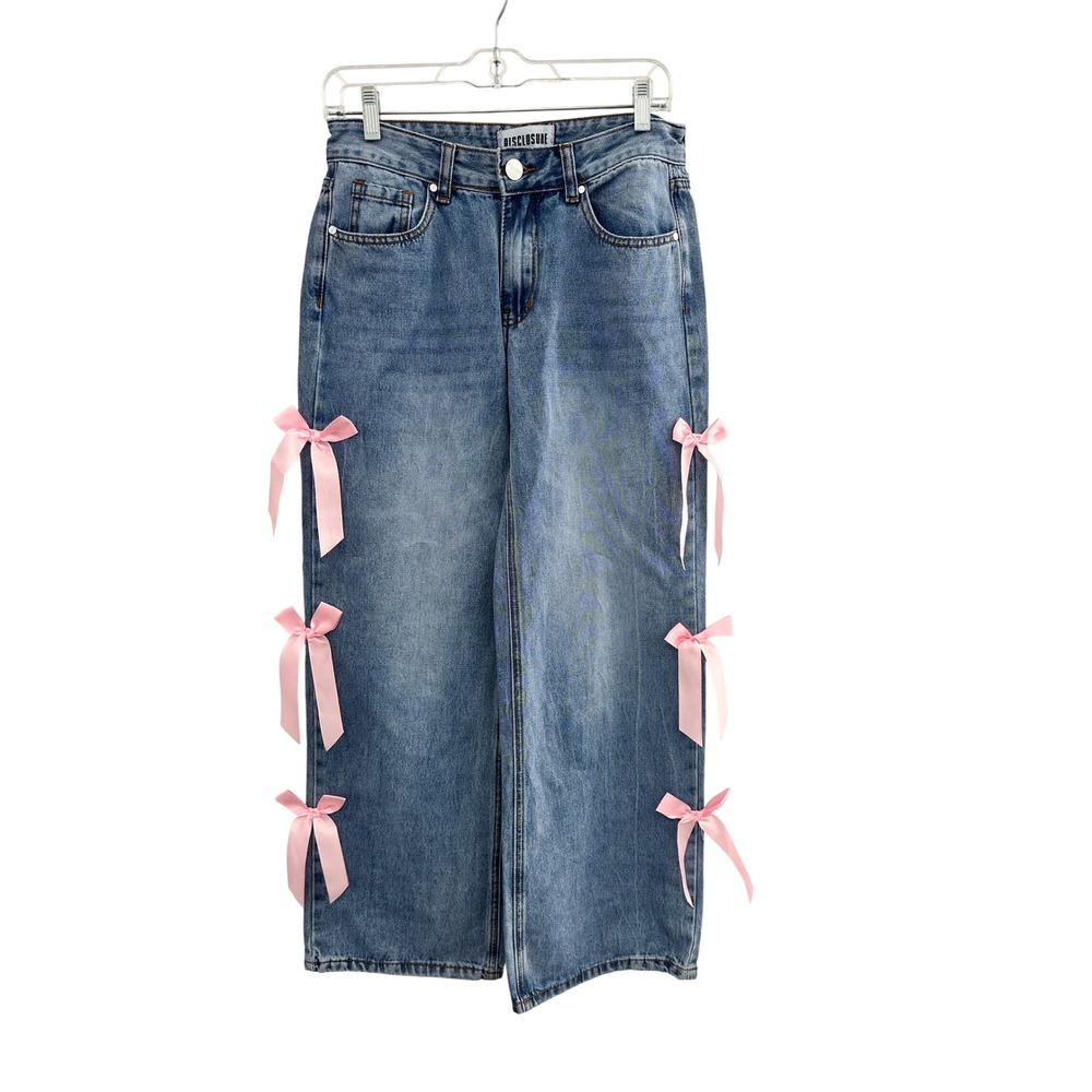 Disclosure‎ Pink Bow Wide Leg Jeans Coquette Denim 5/27 Girly Scandi Girl Party